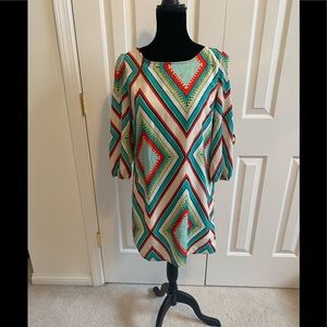 Colorful Pink Owl Chevron print shift dress medium